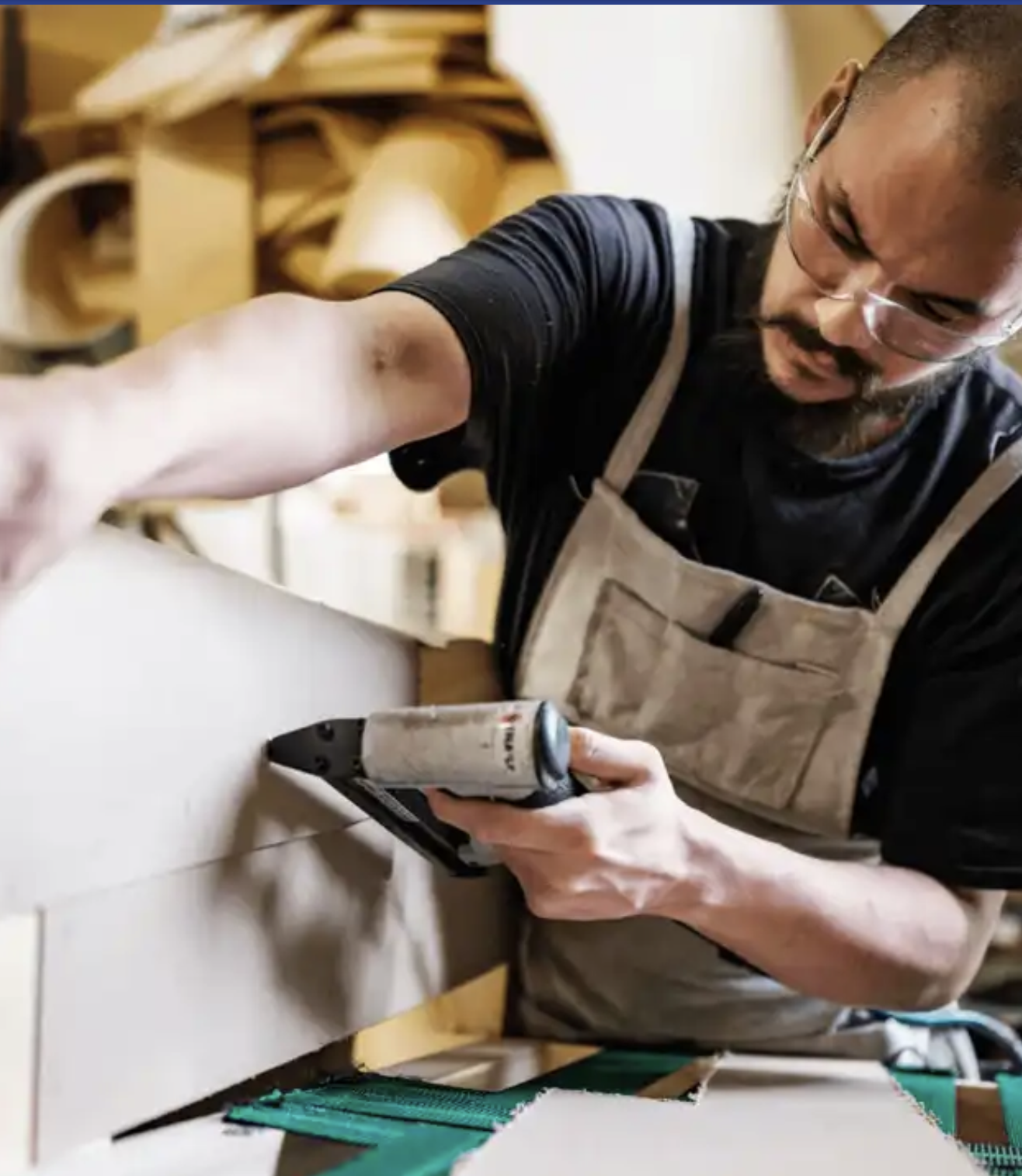 Starpower craftsman handcrafting custom leather seating in Dallas, Texas